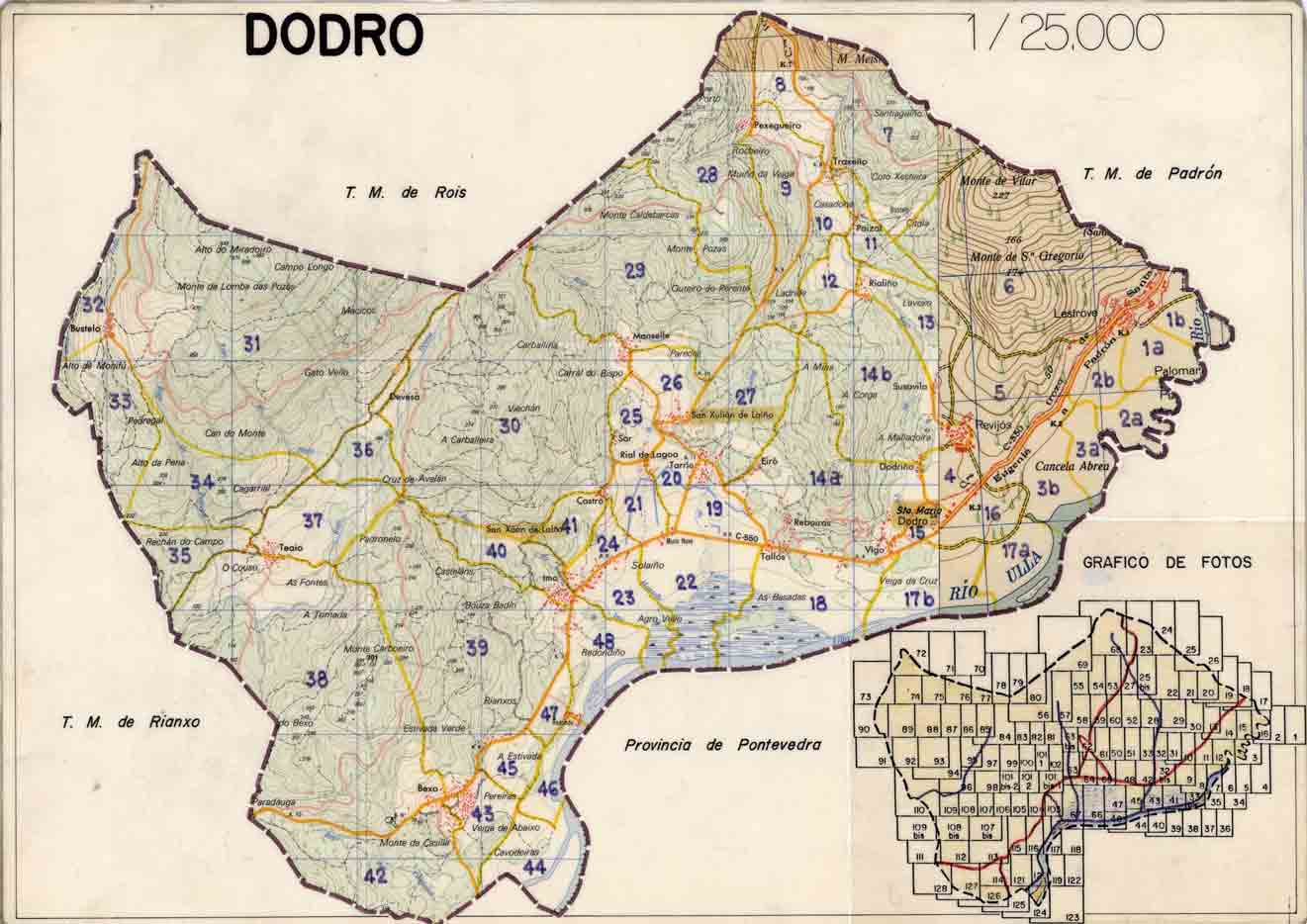 Mapa antigo de Padrón, data de creación 1952/1956