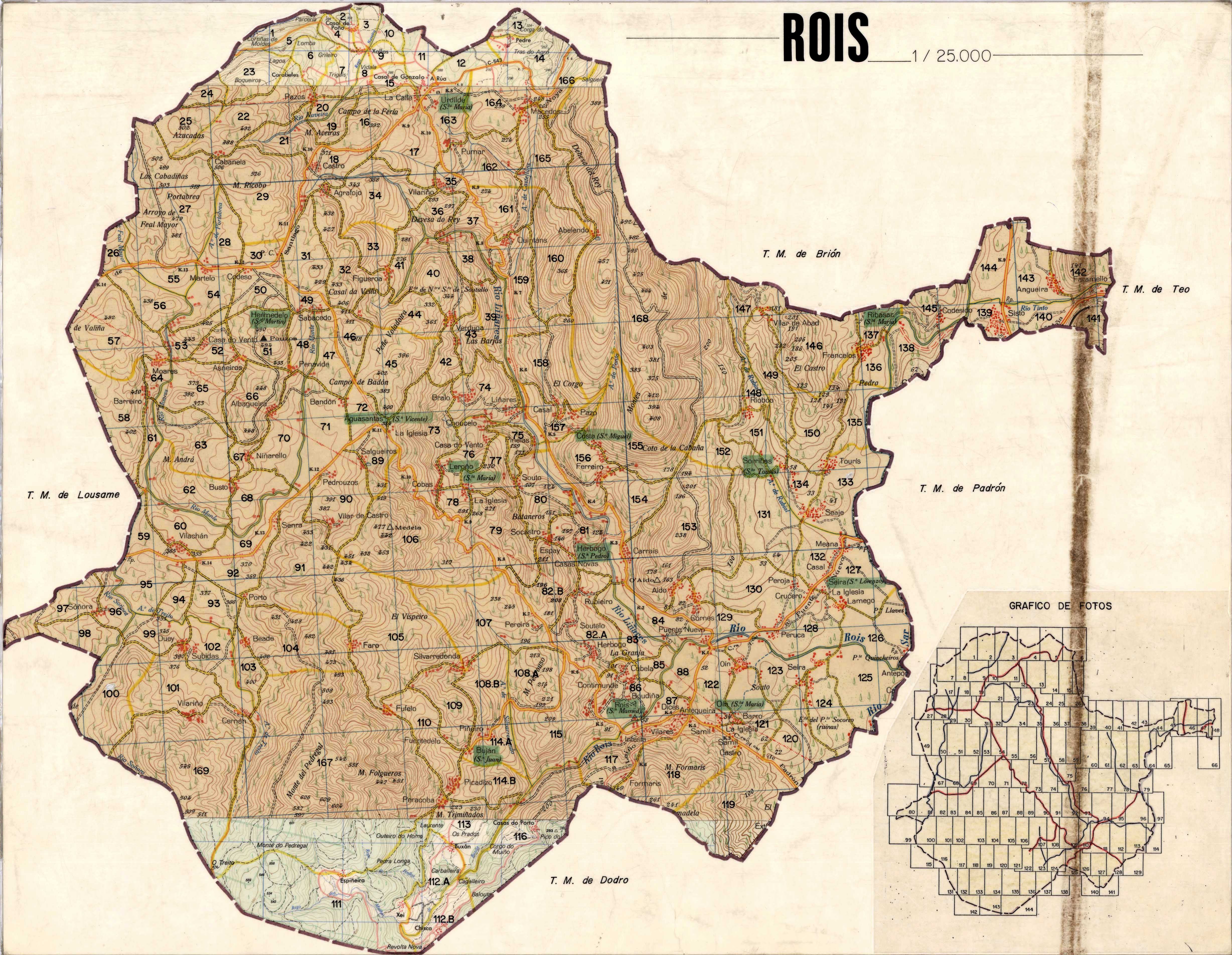 Mapa antigo de Rois. Data de creación 1952/1956